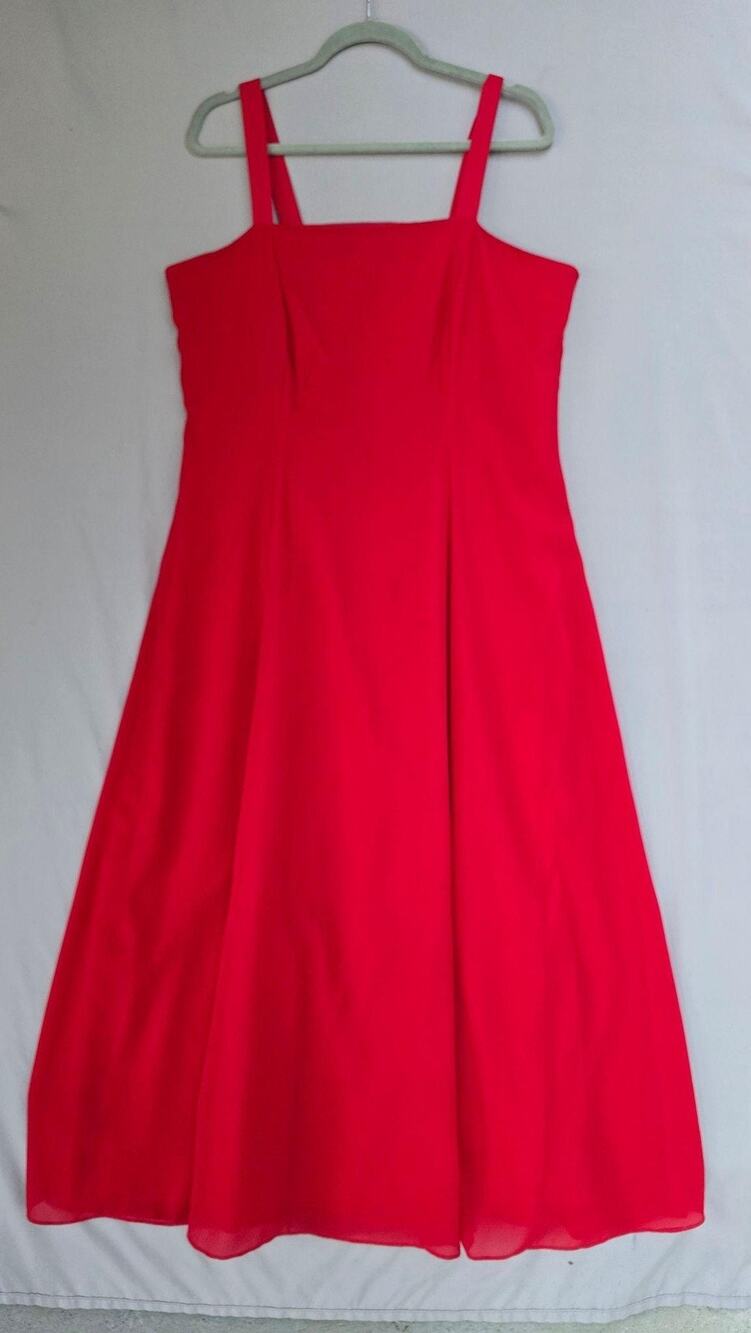 Vintage Lenovia Dress Womens Large Red Square Neck Fit & Flare Midi Formal USA